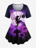 Galaxy Angel Moon Plant Print Short Sleeves T-shirt and Capri Leggings Plus Size Outfits -  
