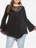 Plus Size Hollow Out Lace Panel Asymmetrical Ruched Blouse -  