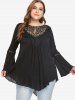 Plus Size Hollow Out Lace Panel Asymmetrical Ruched Blouse -  
