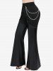 Plus Size Chain O-Ring PU Leather Patchwork Grommet Pocket Flare Pants -  