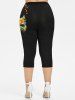 Plus Size Cat Leaf Glitter Print Capri Leggings -  