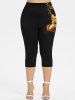 Plus Size Cat Leaf Glitter Print Capri Leggings -  
