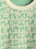 Floral Checks Jacquard Textured Crew Neck Short Sleeves T Shirt Drawstring Shorts Two Piece Set -  