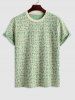 Ensemble de T-shirt Texturé Fleuri à Carreaux Manches Courtes à Col Rond Deux Pièces - Vert clair XXL