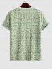 Ensemble de T-shirt Texturé Fleuri à Carreaux Manches Courtes à Col Rond Deux Pièces - Vert clair XXL