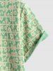 Ensemble de T-shirt Texturé Fleuri à Carreaux Manches Courtes à Col Rond Deux Pièces - Vert clair XXL