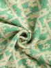 Ensemble de T-shirt Texturé Fleuri à Carreaux Manches Courtes à Col Rond Deux Pièces - Vert clair XXL