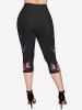 Gothic Skulls Butterfly Print Pocket Capri Leggings -  