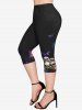 Gothic Skulls Butterfly Print Pocket Capri Leggings -  