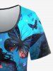 Gothic Skulls Butterfly Plant Glitter Print Short Sleeves T-shirt -  