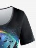 Gothic Butterfly Angel Bat Moon Tree Fire Print Short Sleeves T-shirt -  