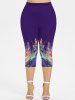 Plus Size Glitter Swirls Print Capri Leggings -  