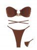 Metallic Sparkly Shimmery Metal Hardware Multiway Tie Floss Bikini Swimwear -  