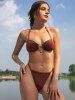 Metallic Sparkly Shimmery Metal Hardware Multiway Tie Floss Bikini Swimwear -  