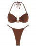 Metallic Sparkly Shimmery Metal Hardware Multiway Tie Floss Bikini Swimwear -  