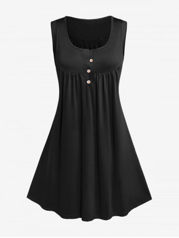 Plus Size Half Button Mini Tank Dress - BLACK - 2XL