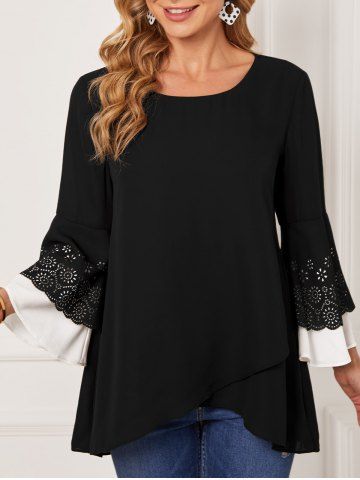 Plus Size Tulip Hem Hollow Out Layered Sleeves T-shirt - BLACK - 2XL