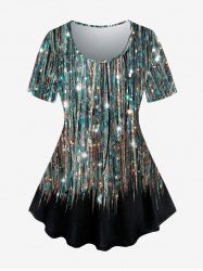 Plus Size Glitter Sparkling Sequin Print T-shirt -  
