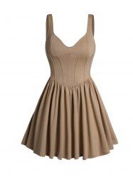 Solid Color Herringbone Corset Mini Swing Dress -  
