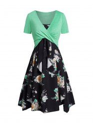 Ensemble de Mini Robe Décontractée Superposéeà Bretelles Spaghetti à Imprimé Floral et Top Court - Noir L