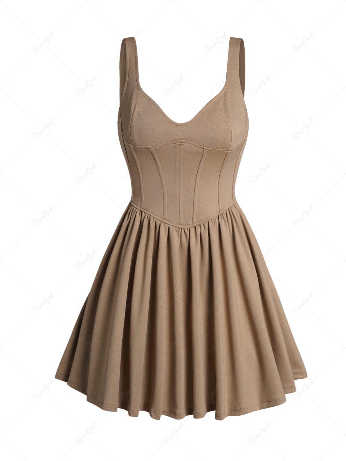 Buy Solid Color Herringbone Corset Mini Swing Dress  