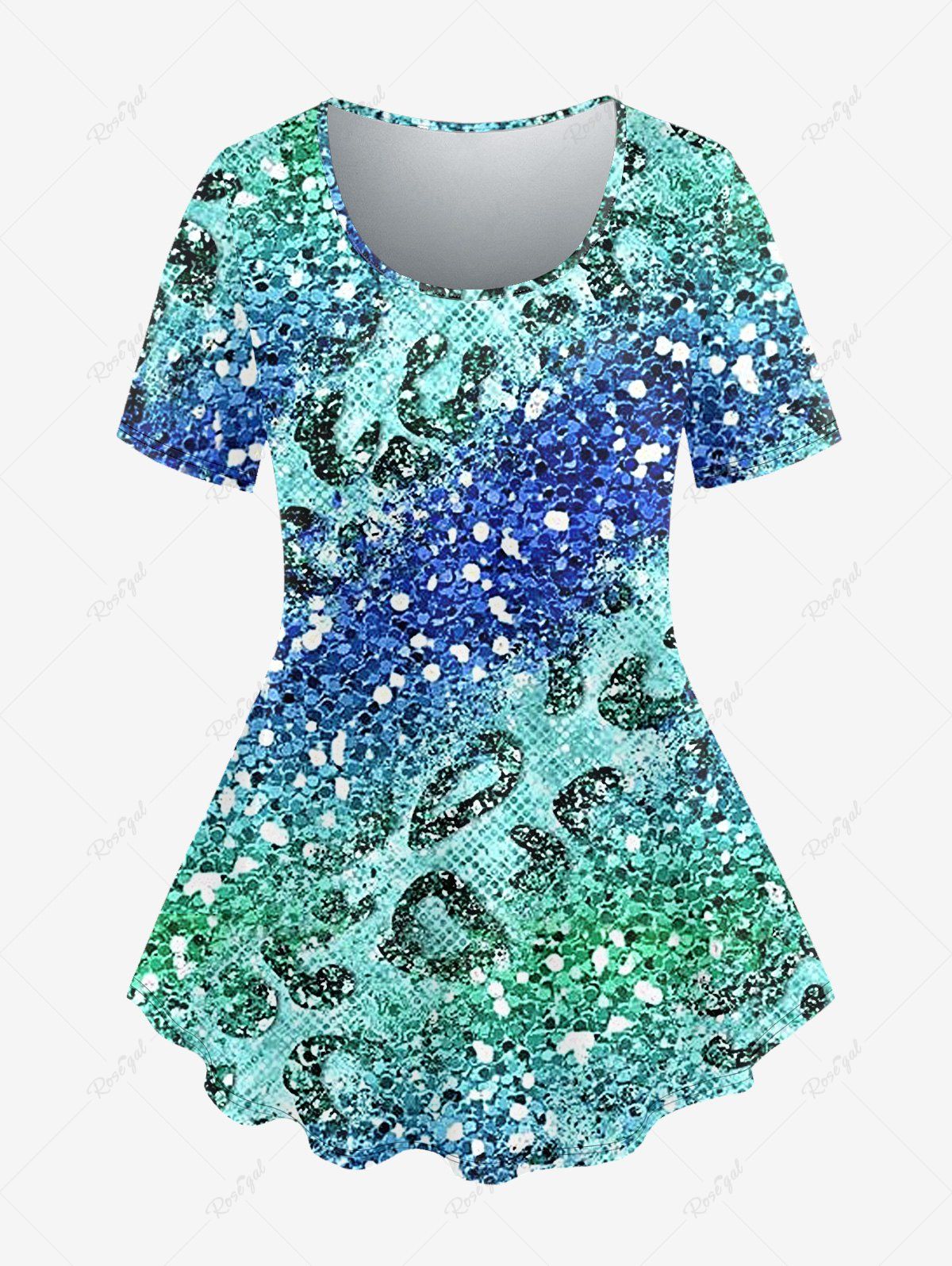 Unique Plus Size Sequins Print Short Sleeves T-shirt  