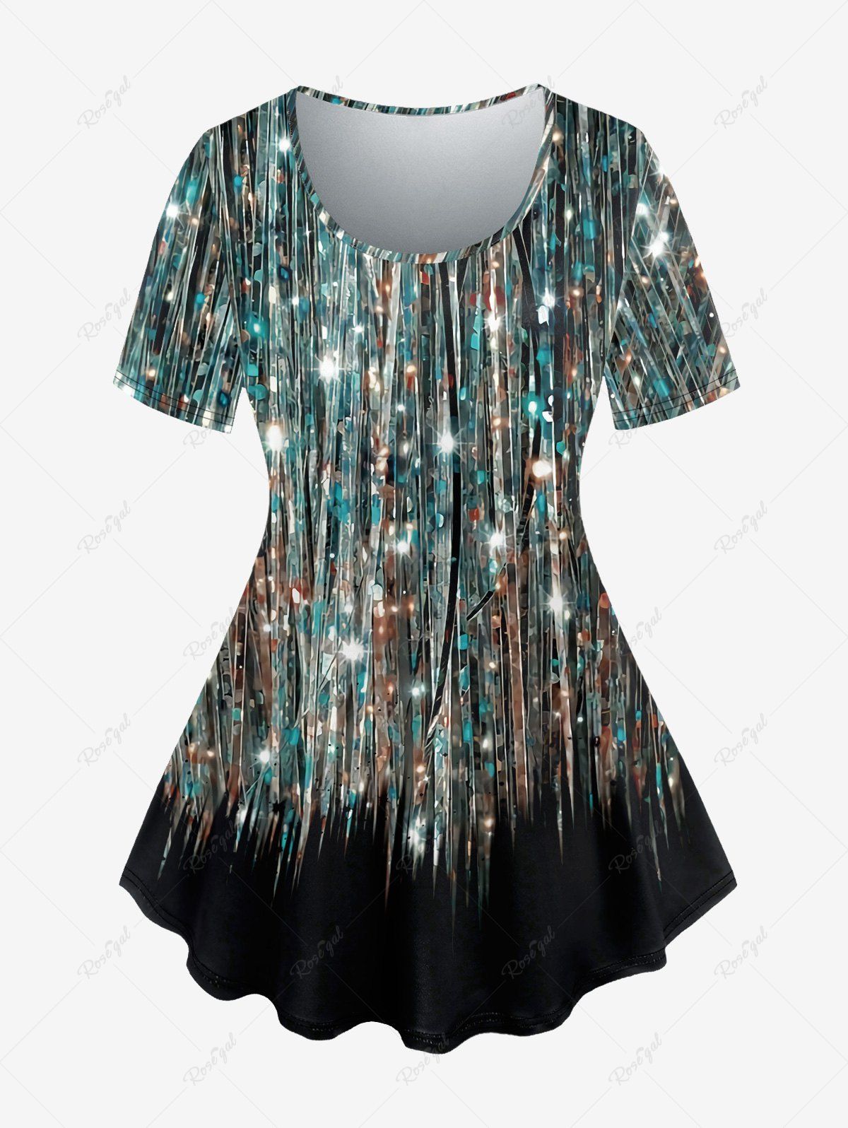 Hot Plus Size Glitter Sparkling Sequin Print T-shirt  