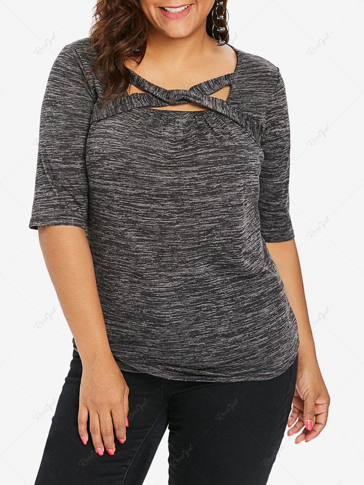 Outfits Plus Size Twist Crisscross Ruched T-shirt  