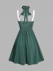 Colorblock Lace Up Tied Heathered Halter Neck Casual A Line Dress -  
