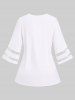 Plus Size Mesh Striped Sleeves Eyelash Lace Trim T-shirt - Blanc XL