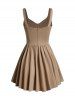 Solid Color Herringbone Corset Mini Swing Dress -  