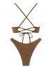 Sexy Cut Out Criss Cross Tie Back O Ring Metal Glitter Metallic Cheeky Bikini Set Swimwear -  