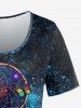 Plus Size Galaxy Feather Dreamcatcher Butterfly Print Short Sleeves T-shirt -  