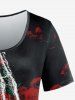 T-shirt Imprimé Rose Squelette Main à Manches Courtes Grande Taille - Rouge 6X