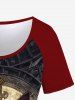 T-shirt Gothique Rose Chat Imprimés à Manches Courtes - Rouge 2X