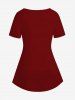 T-shirt Gothique Rose Chat Imprimés à Manches Courtes - Rouge 4X