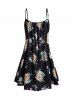 Crop Top and Flower Print Layered Spaghetti Strap Casual Mini Dress Two Piece Outfit -  