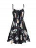 Crop Top and Flower Print Layered Spaghetti Strap Casual Mini Dress Two Piece Outfit -  
