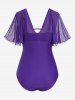Plus Size Ruched Mesh Sleeves One-piece Swimsuit -  