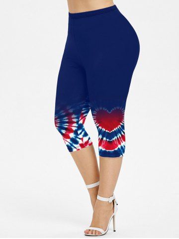 Plus Size Tie Dye Print Capri Leggings - DEEP BLUE - XS
