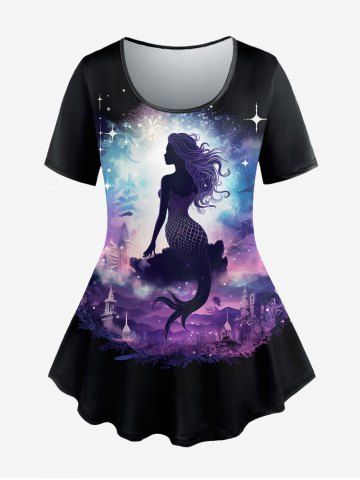 Gothic Mermaid Sparkling Print Short Sleeves T-shirt - BLACK - XS