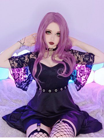 Plus Size Lace Panel Grommet Flutter Sleeves A Line Party Dress