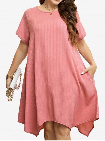 Plus Size Asymmetrical Pocket Dress - LIGHT PINK - 2XL