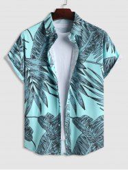Men's Tropical Palm Leaves Printed Short Sleeves Button Front Vacation Hawaiian Shirt -  