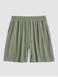 Short Décontracté Plissé en Couleur Unie à Cordon - Vert profond L