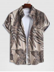 Chemise Feuille de Palmier Tropicale Imprimée avec Bouton en Avant à Manches Courtes - café lumière XL