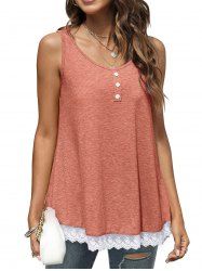 Mesh Panel Hem Heathered Mock Button Tank Top -  
