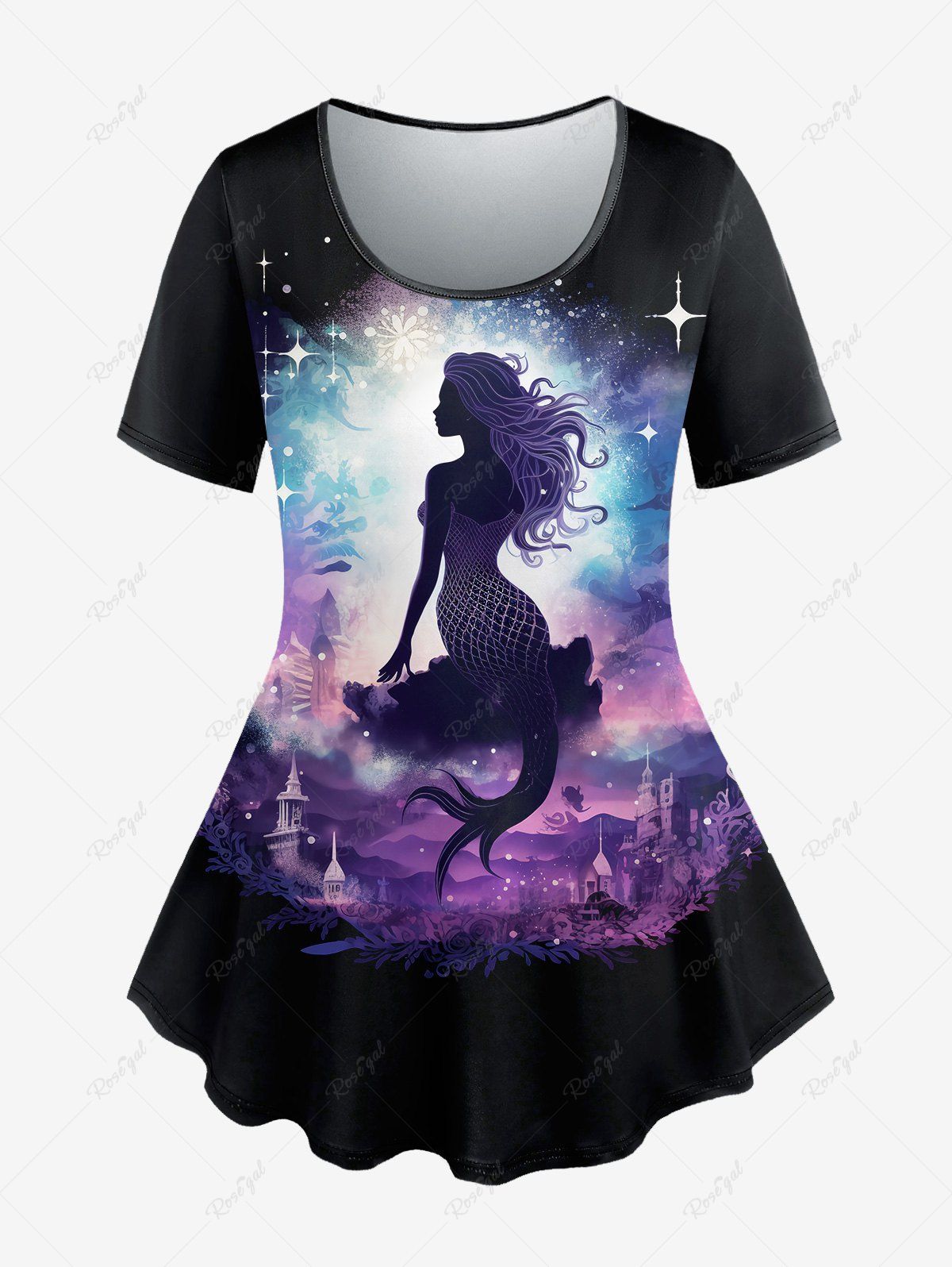 Outfits Gothic Mermaid Sparkling Print Short Sleeves T-shirt  