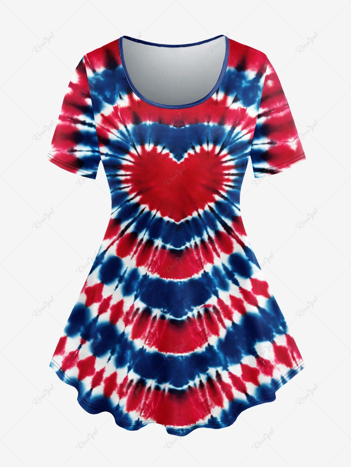 Hot Plus Size Heart Tie Dye Print Short Sleeves T-shirt  