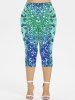 Plus Size Sparkling Sequin Printed Short Sleeves T-shirt and Leggings Outfit -  